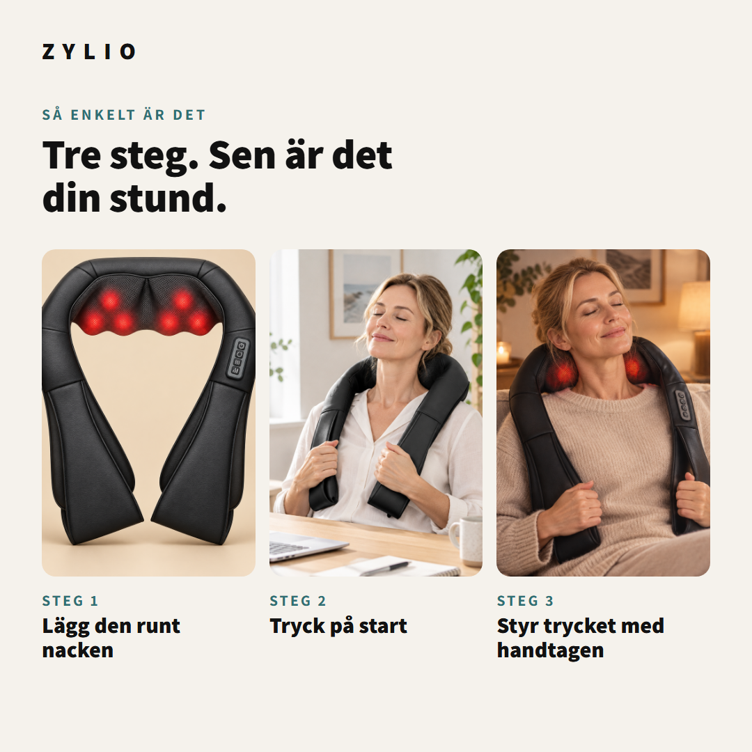 Tre steg: lägg den runt nacken, tryck på start, styr trycket med handtagen